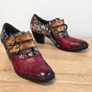 SOCOFY Womens Ankle Booties Shoe 8 / 39 Hook Loop Strap Floral Western victorian